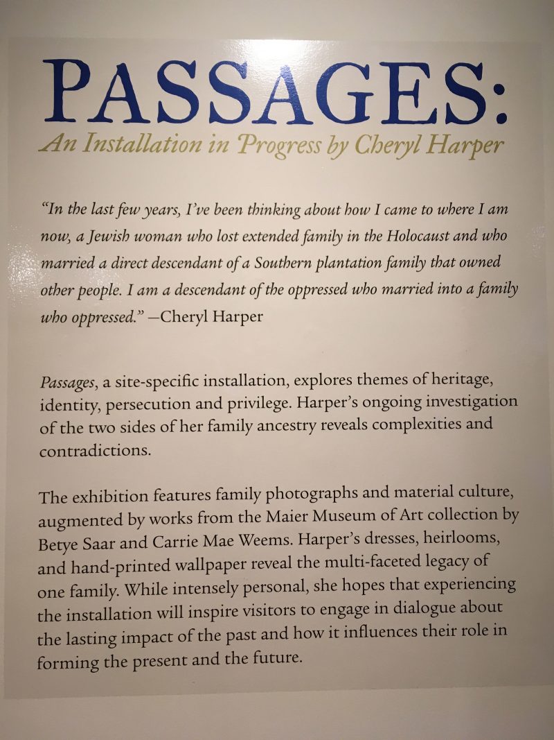 Wall text from "Passages: An Installation in Progress by Cheryl Harper."