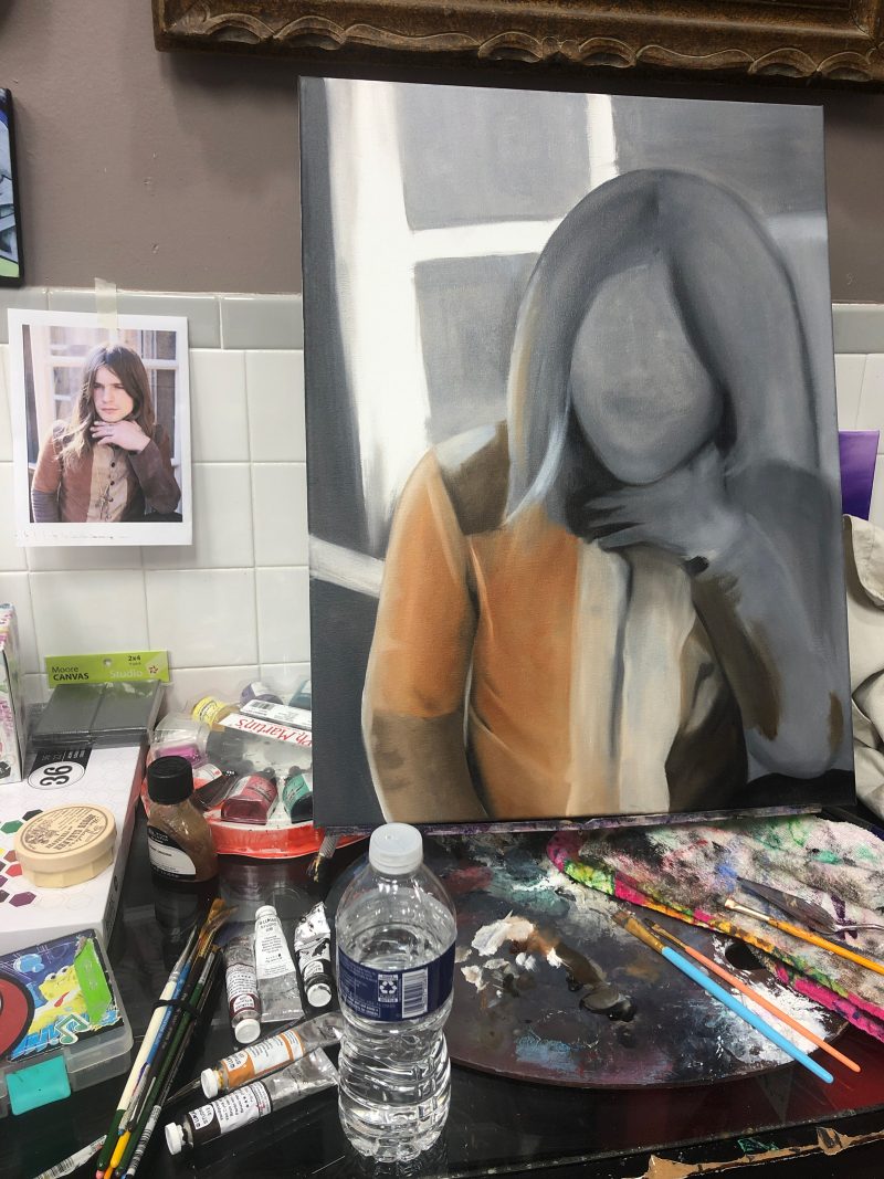 Unfinished painting of Ozzy Osborne in Taylor's studio