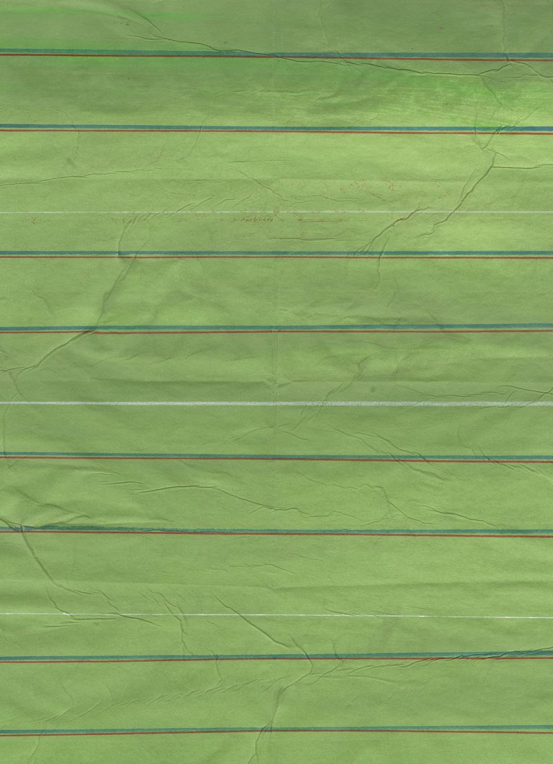Mixed media representation of green pleated fabric with wrinkles.