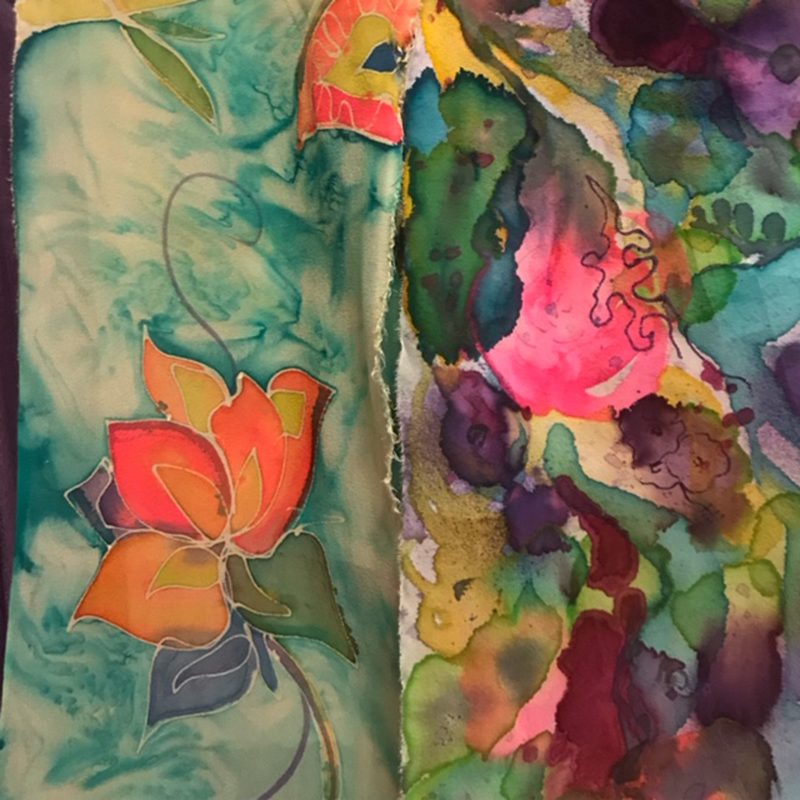 Watercolor painting of flowers and blobs of color