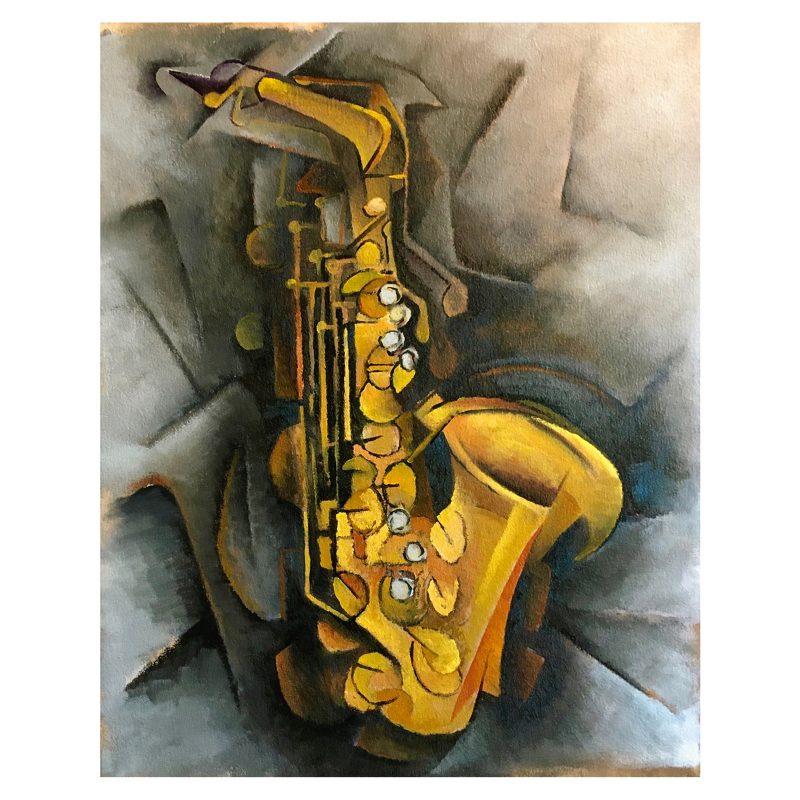 Cubist painting of saxophone