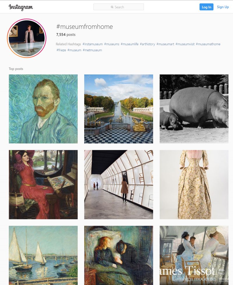 Pictures of art posted on instagram with the tag "museum from home"