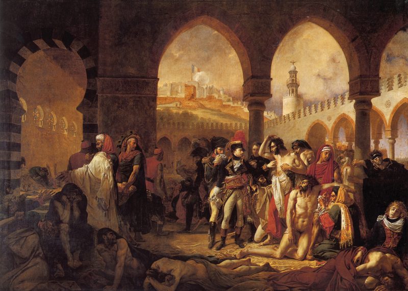 Historical narrative painting of Napoleon at Jaffa visiting French troops affected by the bubonic plague