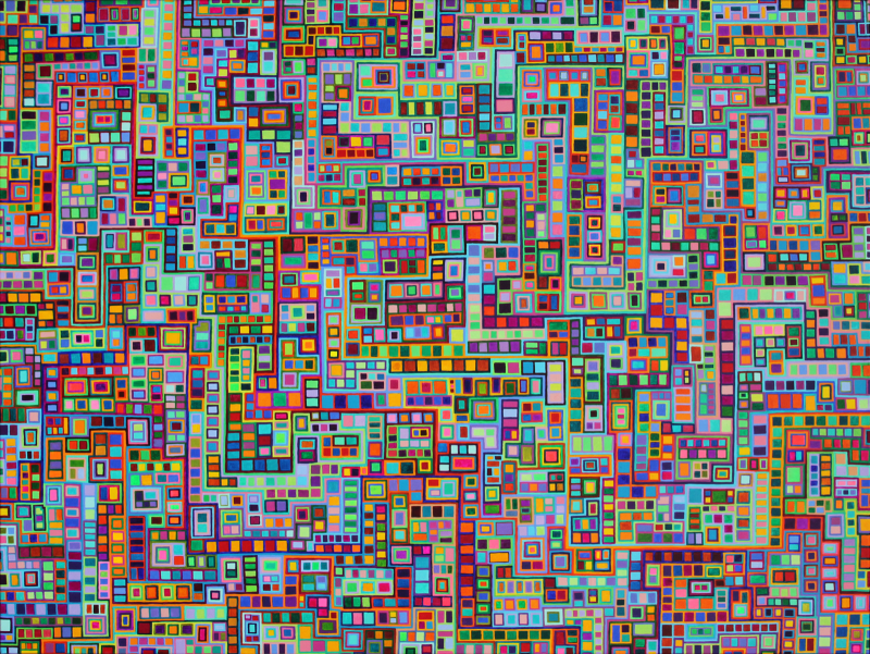 Geometric painting of tiny colorful squares 