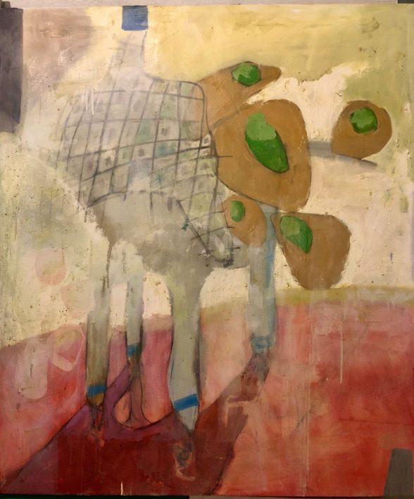 Abstract painting of a four legged figure.