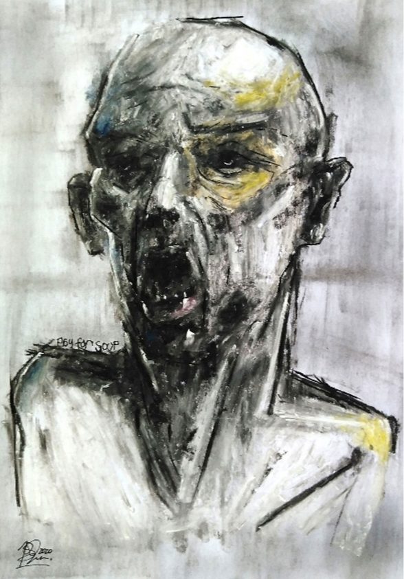 Portrait of a screaming figure