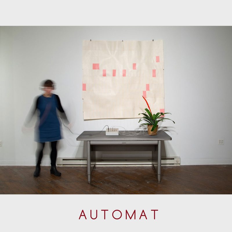 A blurry figure posing with abstract art with "AUTOMAT" logo superimposed below.