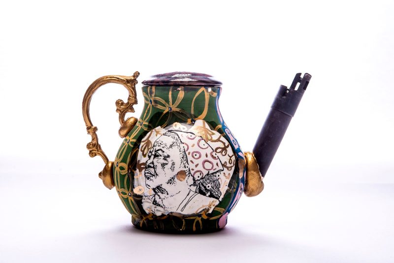 Ceramic teapot with painting of Toni Morrison