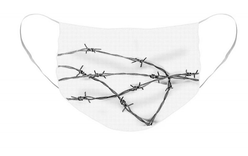 White face mask with barbed wire on it.
