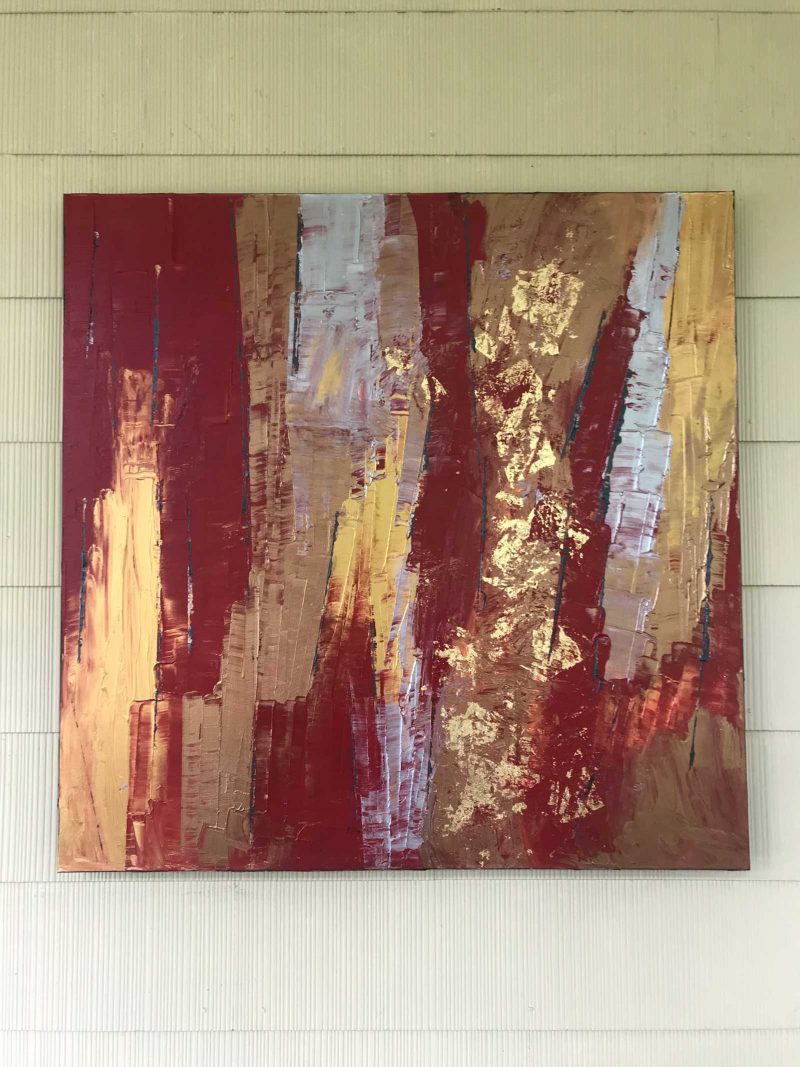 Abstract painting with red and gold 