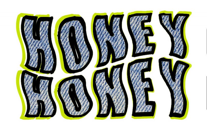 "Honey Honey" written in wavy font stacked vertically.