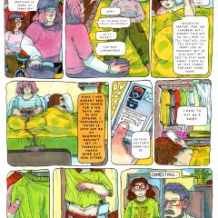 Nine panel "Socialist Grocery" comic of Sebastian getting Covid-19 and visiting a telehealth appointment.
