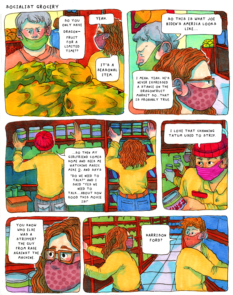 6 panel comic from the series "Socialist Grocery"