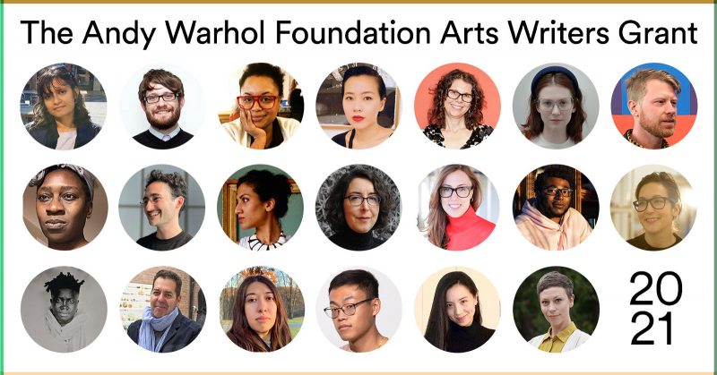 A grid of faces of winners of 2021 Arts Writers Grants