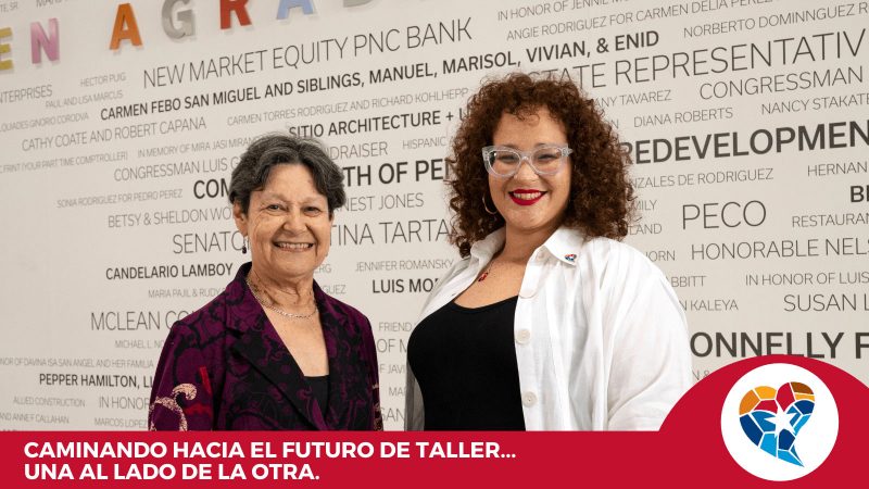 Dr. Carmen Febo-San Miguel, smiling in a purple and black blazer (left) and Nasheli Ortiz González, smiling in an open white blouse with a black shirt underneath, and large clear framed glasses (right). 