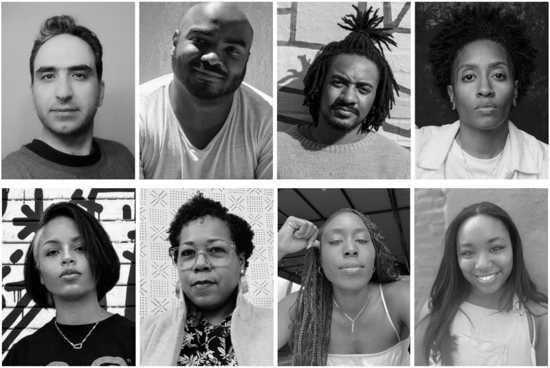 A black and white photo compilation of the eight Blackstar Lab Filmmakers whose work will be featured at this year's festival.