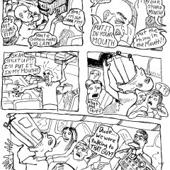 In a large 5 panel comic by Chris Hammes, a person on an Amtrak train thinks he is being yelled at by passengers when it is really a Dr. Oz supporter behind him being heckled.