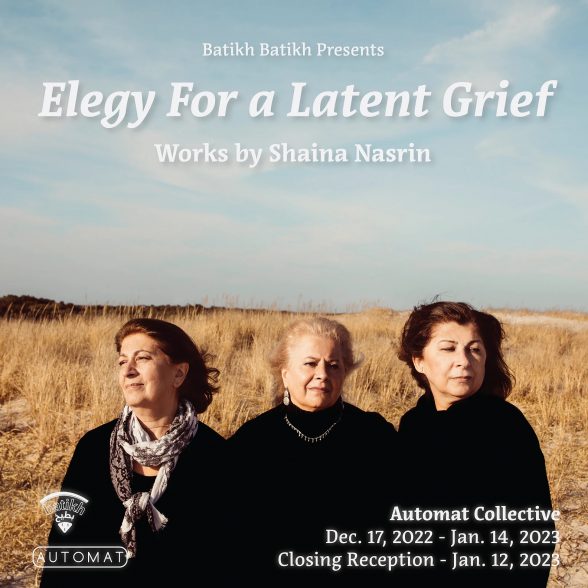 Poster for the show "Elegy for a Latent Grief" by Shaina Nasrin at Automat Collective.