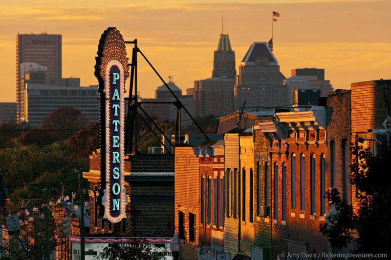 In this photo by Amy Davis, a former Baltimore theater-turned non-profit arts center glows in the golden hour light.