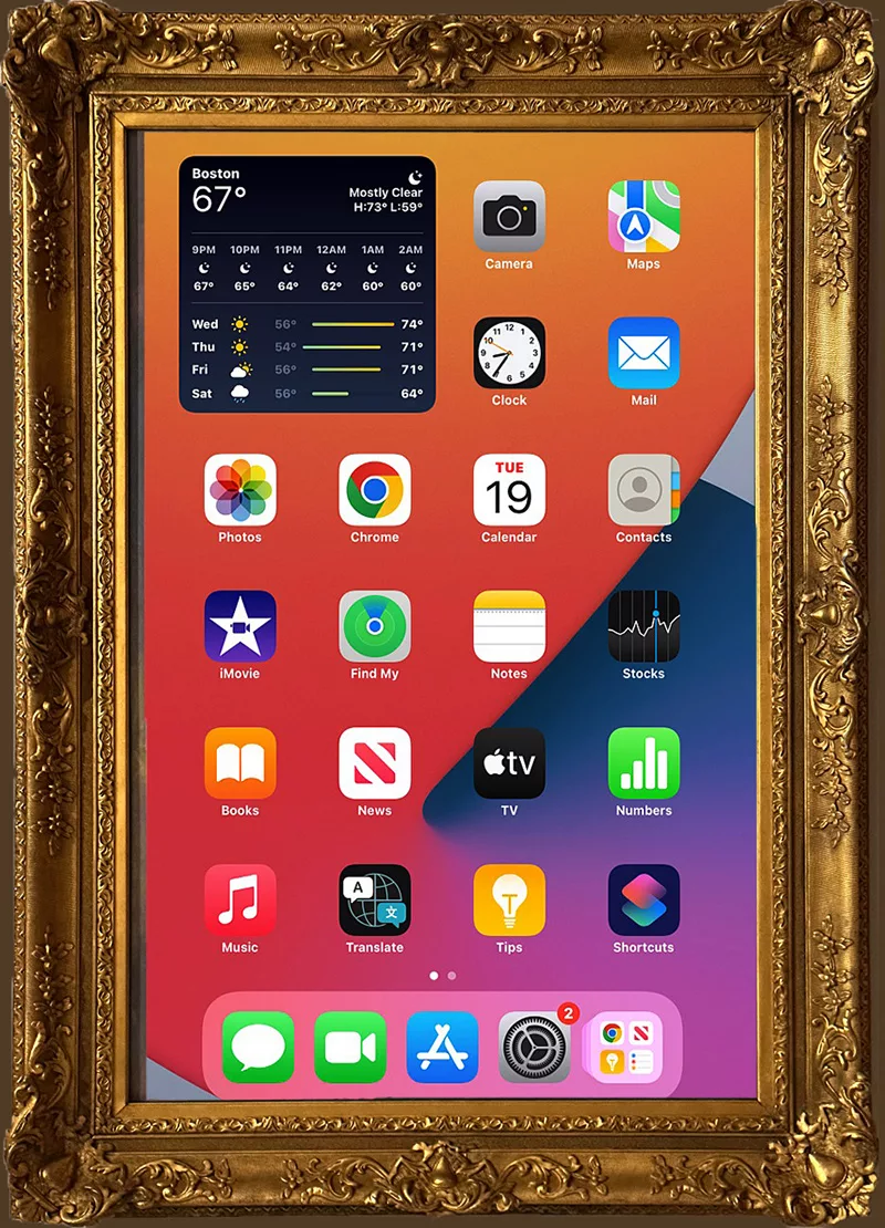 iArt: A composite of an Apple iPad interface with a gilded frame -Digital illustration by Dereck Stafford Mangus