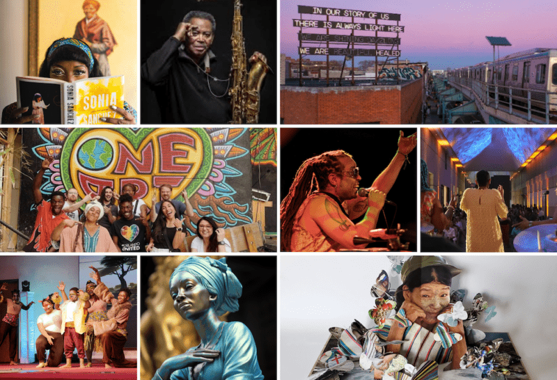 A photo montage shows Black artists and their works, who have been awarded Cultural Treasure money from a local consortium of foundations and funders.