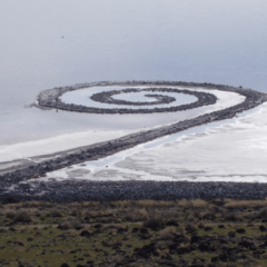 The famous earthwork that forms a spiral in the Great Salt Lake. Created by Robert Smithson in 1970.