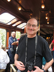 Barry enjoys the Hiram Bingham train observation/bar car