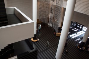 Looking down at the lobby of the SFMOMA