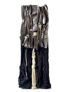 Barbara Chase-Riboud ‘Malcolm X #10’ (2007) bronze and silk, wool, rayon, cotton, and synthetic fibers, 78 1/4 x 34 x 21 in, courtesy of the artist