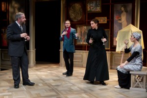 D Bardeen as L Stein, S Fagan as La Rue, C Slusar as G Stein, and G Perrier as D Poiret in Arden's Wanamaker's Pursuit, photo by Mark Garvin D Bardeen as L Stein S Fagan as La Rue C Slusar as G Stein and G Perrier as D Poiret in Ardens Wanamakers Pursuit photo by Mark Garvin