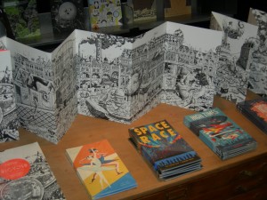 Nobrow publications, including Ugo Gattoni's 2 meter fold-out, 'Bicycle' illustrating a race through London