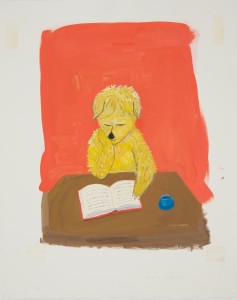 Maira Kalman, Dog Reads Book, 1999 gouache on paper 17 1/4 x 13 1/2 inches Published: The New Yorker, February 1, 1999, cover