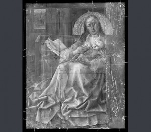 Close Examination: Fakes, Mistakes, Discoveries at the National Gallery, London 5 Follower Robert Campin Virgin Child before Firescreen Composite X radiograph r ng2609 two thirds