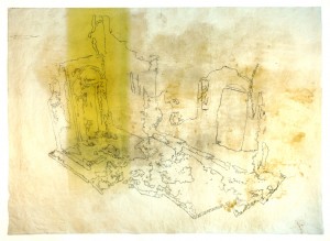 Alexis Granwell 'Continuous Footing' (2012) 48" x 60" drypoint, monotype and collograph on Kozo photo: Rebecca Mott