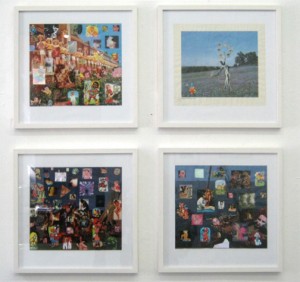 Jack Holden, clockwise from top left: "American History Lesson V", "American History Lesson VIII", "American History Lesson VI", and "American History Lesson VII", collage on paper, 2011