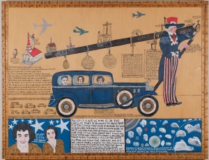  Howard Finster 'Quit Blowing Your Horn Down There. Don’t You See My Hands Are Full' #2,118 (1981), panel, 39-1/4 x 51-1/4 in., PMA, Bonovitz Collection