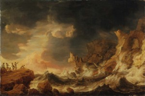 Bonaventura Peeters ‘ Shipwreck on a Rocky Coast’ (c. 1640) oil on panel, 18 13/16 x 28 5/8 in., PMA 