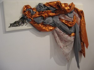 Jennifer Murray, Down,charcoal, ink and fabric on paper