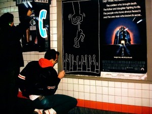 There are a half dozen of Haring's chalk subway drawings on view. The white chalk on black paper drawings were almost everywhere in the New York Subways in the early 1980s. 