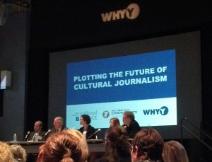 From left to right: Bill Marimow, Editor of The Philadelphia Inquirer; Chris Satullo, Vice President of News and Civic Dialogue at WHYY; Meredith Broussard, Lecturer at the University of Pennsylvania and 2012 USC Getty Arts Journalism Fellow; Megan Wendell, Founder and President of Canary Promotion; Douglas McLennan, Founder and Editor of ArtsJournal, Acting Director of the National Arts Journalism Program 