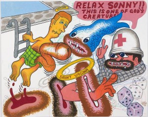 Peter Saul ‘Relax Sonny’ (2009) acrylic, colored pencil and marker on paper, 23 x 29"