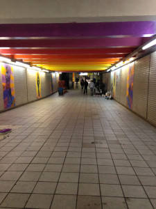 Phillip Adams was in the middle of creating this subway sunrise in the concourse.
