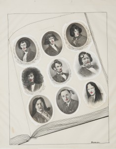 Presidents, 1978 graphite, ink, correction fluid, and paper collage on vellum, taped to board 12 5/8 x 11 5/8 inches Published: “Centerfold,” The Village Voice, August 21, 1978