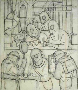 Manufacture of Poisonous Gas Bombs Download Image Diego M. Rivera, Mexican, 1886-1957; Cartoon of Manufacture of Poisonous Gas Bombs (Detroit Industry north wall), 1932, charcoal. Gift of the artist (33.36).