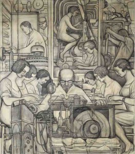 Pharmaceutics Diego M. Rivera, Mexican, 1886-1957; Cartoon of Pharmaceutics (Detroit Industry south wall), 1932, charcoal. Gift of the artist (33.37).