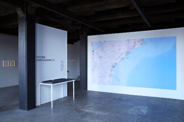 Rúrí, "Future Cartography III" depicts the United States coastline with New York City and Philadelphia submerged.