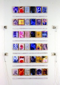 Carolee Schneemann ‘Vulva’s Morphia’ (1995) wall installation 5 x 8', each panel 8 ½ x 11" installed with fans