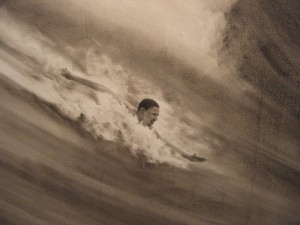 Phillip Adams, detail of Obama body surfing in Hawaii