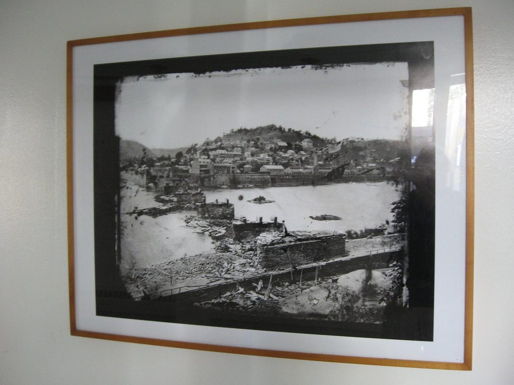 This photo of Harper's Ferry, along with a couple of map drawings, are in the show.