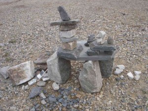 The Ardmore Cairn, changing daily, as the rocks get moved in a daily domino game